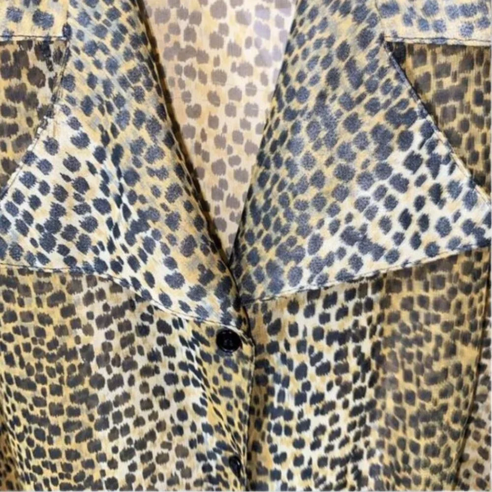 Vintage Tiramisu Sheer Leopard Print Tie-Front Blouse 90s Y2K Mob Wife Glam - Picture 4 of 7